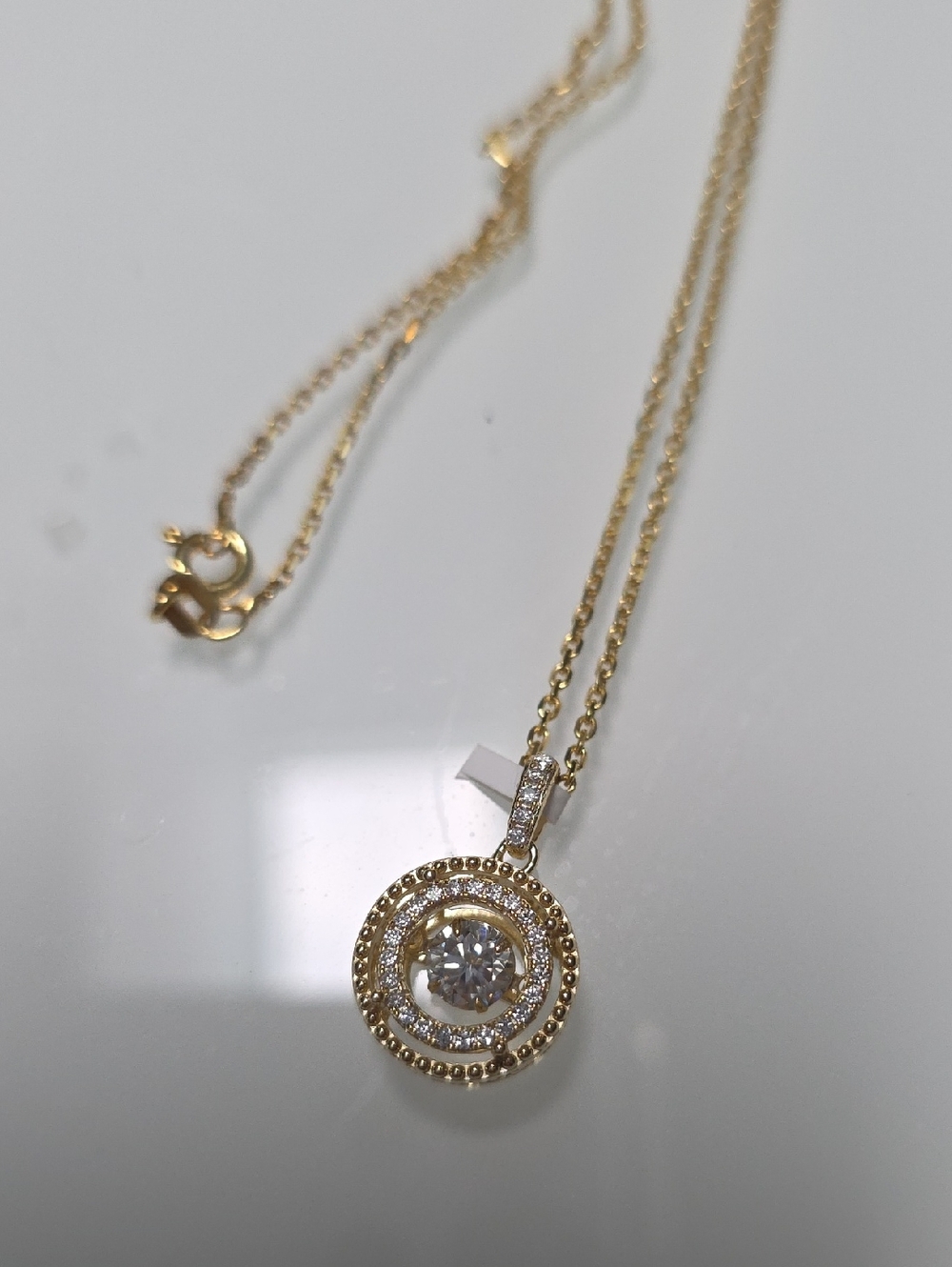DANCING DIAMOND-Gold Halo Pendant Necklace with Center Stone - Women Jewelry